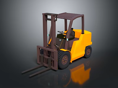 Yellow Industrial Forklift With Brown Forks Operator Cab And Black Wheels 3d model