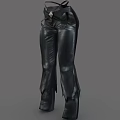 Stylish Black Leather Pants With Decorative Belt And Fringe Hem Design