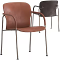 Stylish Brown Black Leather Single Chair With Modern Metal Frame Design