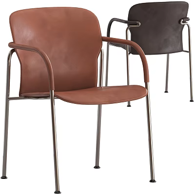 Stylish Brown Black Leather Single Chair With Modern Metal Frame Design 3d model