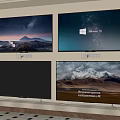 Four TVs on Wall and Stand Displaying Scenic Mountain Starry Sky Windows 10 4K UHD