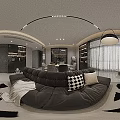 Modern Living And Dining Room Interior With Sofa Dining Table Floor Lamp And Fireplace