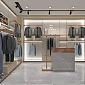 Modern Clothing Store Interior With Hanging Clothes And Multiple Display Areas 3d model
