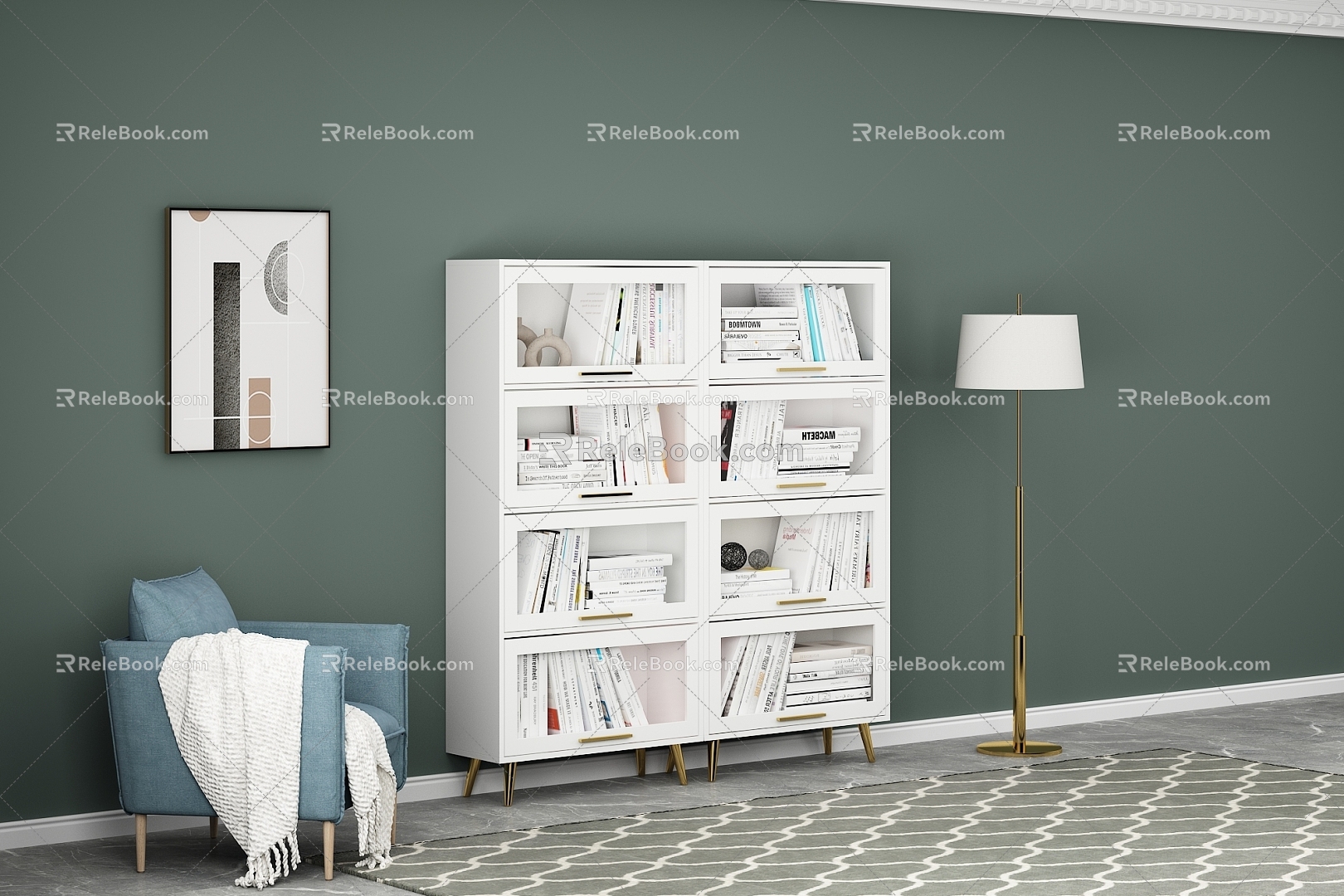 Nordic style bookcase 3d model