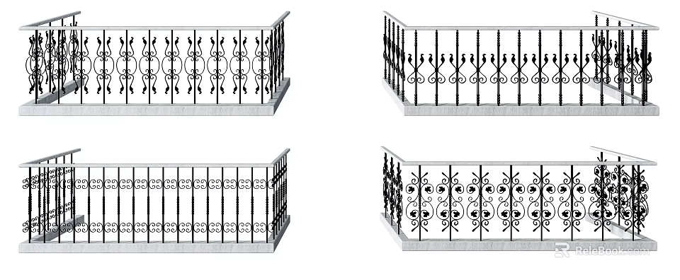 Ornate Metal Railings Featuring Decorative Patterns And Various Design Styles 3d model 