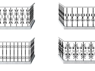 Ornate Metal Railings Featuring Decorative Patterns And Various Design Styles 3d model