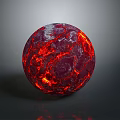 Glowing Red Lava Sphere With Flowing Texture On Dark Reflective Background 3d model