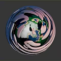 Colorful Striped Globe Model Featuring Earth Surface With Green Land And Blue Ocean