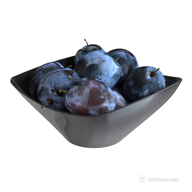 Plums In A Black Bowl Fresh And Juicy 3d model 