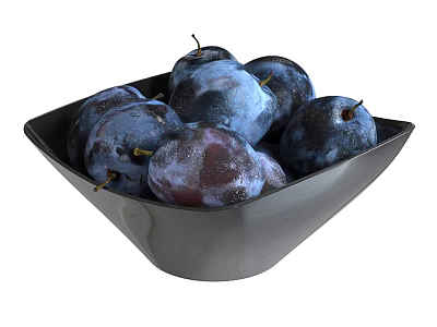 Plums In A Black Bowl Fresh And Juicy 3d model