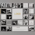 Photo Wall Showcasing Collage of Portrait Architectural Fashion Design Images and Logos