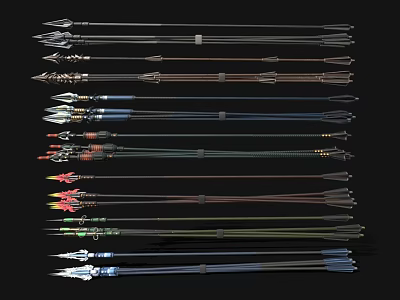 Various Designed Arrows As Sporting Equipment With Colorful Decorative Details 3d model