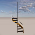 Modern Spiral Staircase Design With Yellow And Gray Steps And Metal Railings
