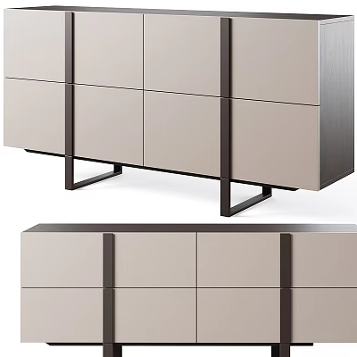 Modern Beige Storage Cabinet with Sleek Design Drawers and Metal Frame Structure 3d model