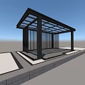 Modern Garden Pavilion with Black Frame Glass Roof in Grassland and Scenic View
