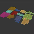 Architectural Building Model Featuring Red Roof Tiles And Various Shapes