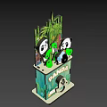 Panda Game Character With Bamboo Cross Sign And 100 Percent Pedestal Design