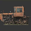 Old Orange Tracked Tractor Model With Rusty Parts On Display Base 3d model