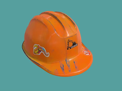 Orange Safety Hard Hat With Sticker Logo And Surface Scratches 3d model