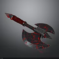 Fantasy Battle Axe With Red Handle And Red Blue Patterned Blade Glowing Tip