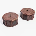 Two Wooden Octagonal Decorative Storage Boxes With Carved Patterns And Lids 3d model