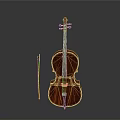 Classic Wooden Cello With Bow On Gray Background For Household Musical Use