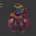 3D Robotic Warrior Character With Green Armor Blue Visor And Mechanical Weapon Arm 3d model