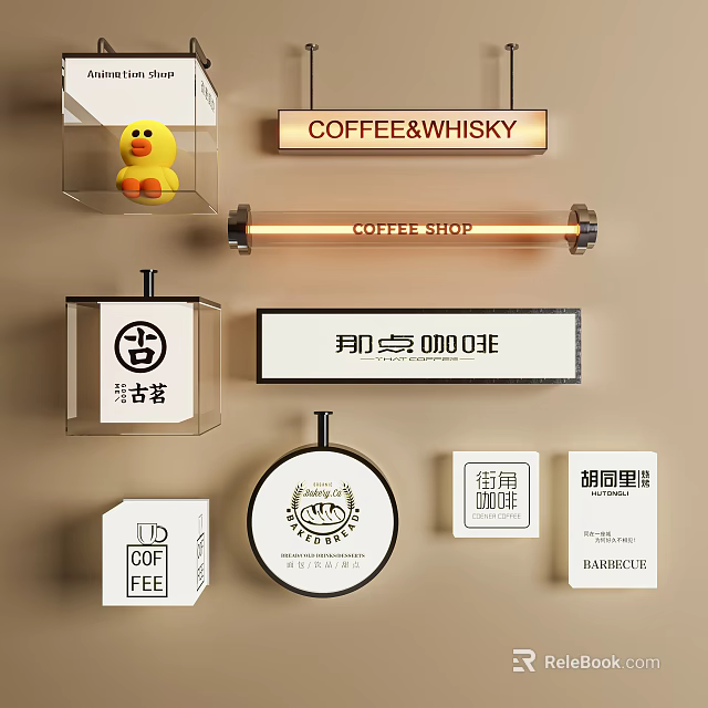 Custom Lightbox Signage For Coffee Shop And Barber Shop With Various Designs 3d model 