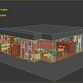Modern Kiosk Structure With Glass Facade Wooden Panels Interior Tables And Green Plant