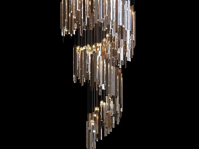 Modern Luxury Chandelier With Cascading Metal Strips And Warm Illumination Design 3d model