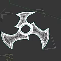 Metallic Silver Shuriken Weapon With Three Sharp Blades And Circular Center Hole