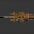Steampunk Axe Mechanical Design With Brass Gears Copper Pipes And Blue Glowing Element