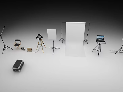 Professional Commercial Photography Equipment Setup With Tripod Lighting Reflector And Laptop 3d model