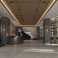 Luxurious Modern Restaurant Lobby With Reception Counter Wine Rack Marble Floor And Green Plants