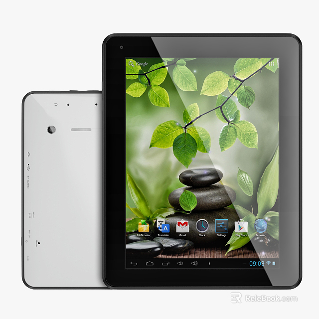 Sleek Tablet Computer With Green Leaf Wallpaper Stone Stack And App Icons On Screen 3d model 