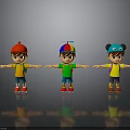 Cartoon Characters With Different Hats And Colorful Outfits Standing On Grey Background With Reflections
