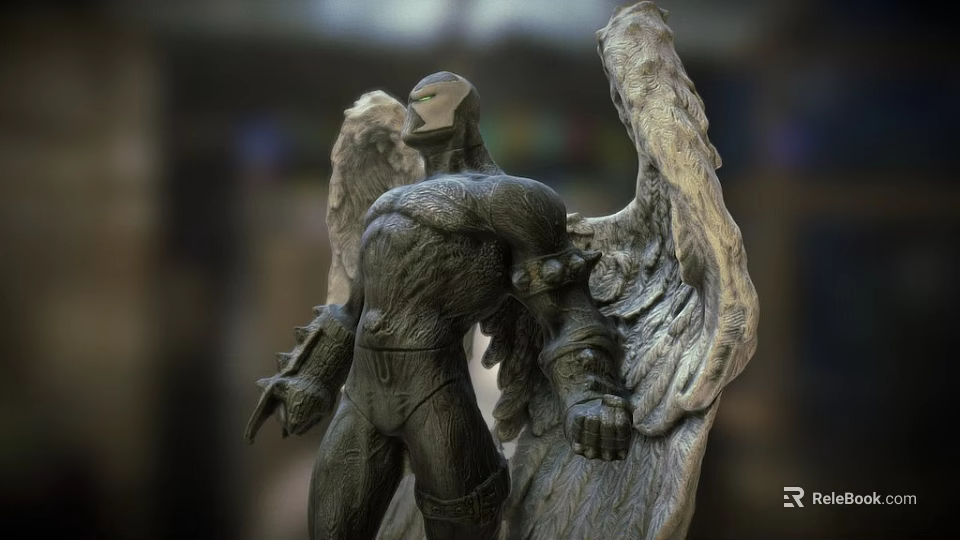 Detailed Game Movie Character Statue Featuring Muscular Build And Spread Wings 3d model 