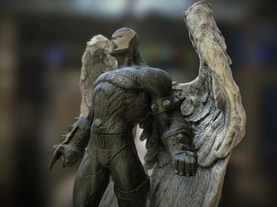 Detailed Game Movie Character Statue Featuring Muscular Build And Spread Wings 3d model