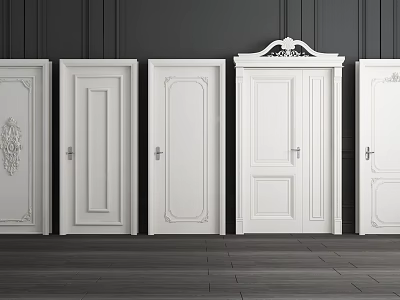 White Hinged Doors With Different Decorative Designs For Interior Spaces 3d model