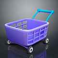 Purple Plastic Shopping Cart With Blue Handle And Four Small Wheels