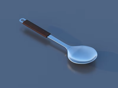 Modern Tableware Set with Silver Metal Serving Spoon and Wooden Handle Design 3d model