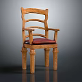 Classic Wooden Leisure Chair With Curved Backrest Armrests And Red Padded Seat