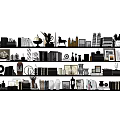 Stylish Decorative Ornament Collection with Books Sculptures Vases and Frames on Shelves