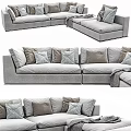 Modern Gray Sectional Sofa With Multiple Soft Throw Pillows And Cozy Blanket 3d model