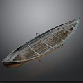 Vintage Wooden Water Transport Boat With Blue Edges And Interior Structure