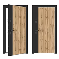 Wood Grain Security Door With Black Frame And Secure Lock System Design