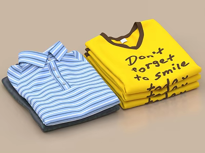 Stacked Casual Shirts With Striped Design And Printed Slogan Tee 3d model