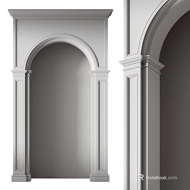 Elegant White Archway And Columns Design With Decorative Molding Details 3d model 