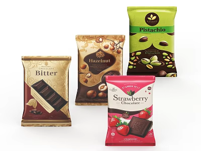 Assorted Chocolate Packages With Bitter Hazelnut Pistachio And Strawberry Flavors 3d model