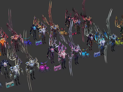 Diverse Game And Movie Characters With Unique Weapons And Colorful Designs 3d model